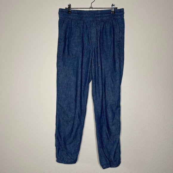 Gap Womens Chambray Tapered Leg Pocket Cotton Blue Cuffed Jogger Pants Size S - Picture 1 of 9